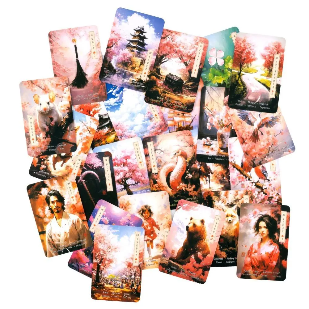 Japanese Cherry Blossom Themed Oracle Cards 9*6cm Le Sakura Lenormand Cards 36 Card Deck with Keywords