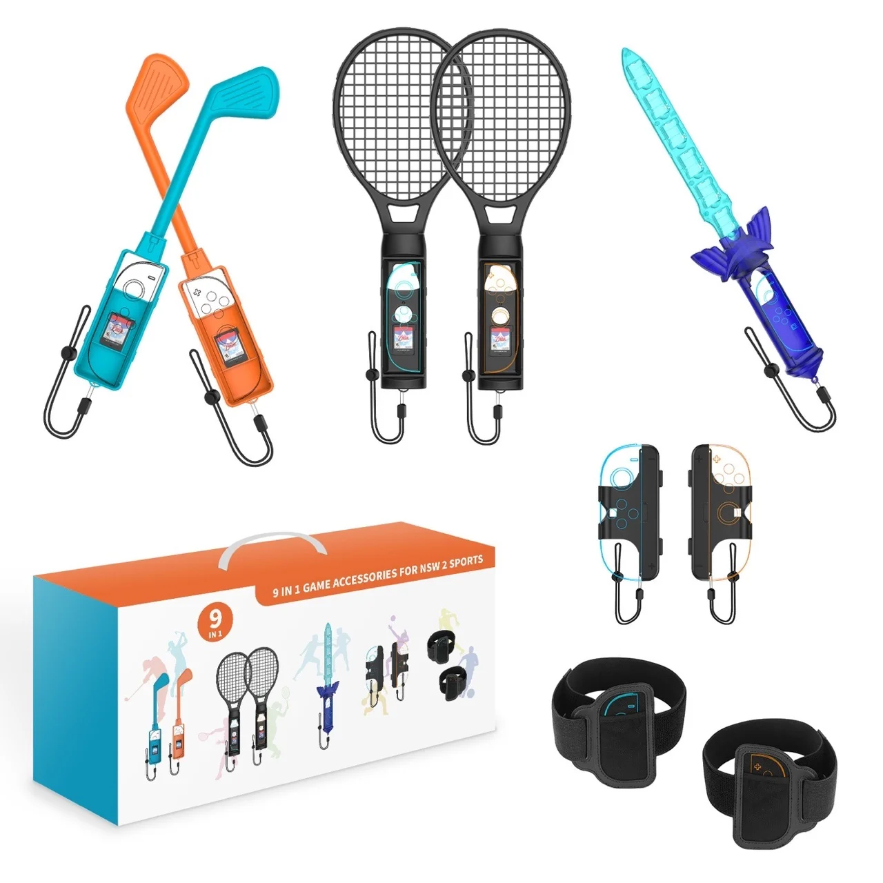 

12 in 1 Sports Accessories Kit for Nintendo Switch 2(2025) Accessories Bundle with Tennis Rackets,Golf Clubs,Swords,Leg Straps