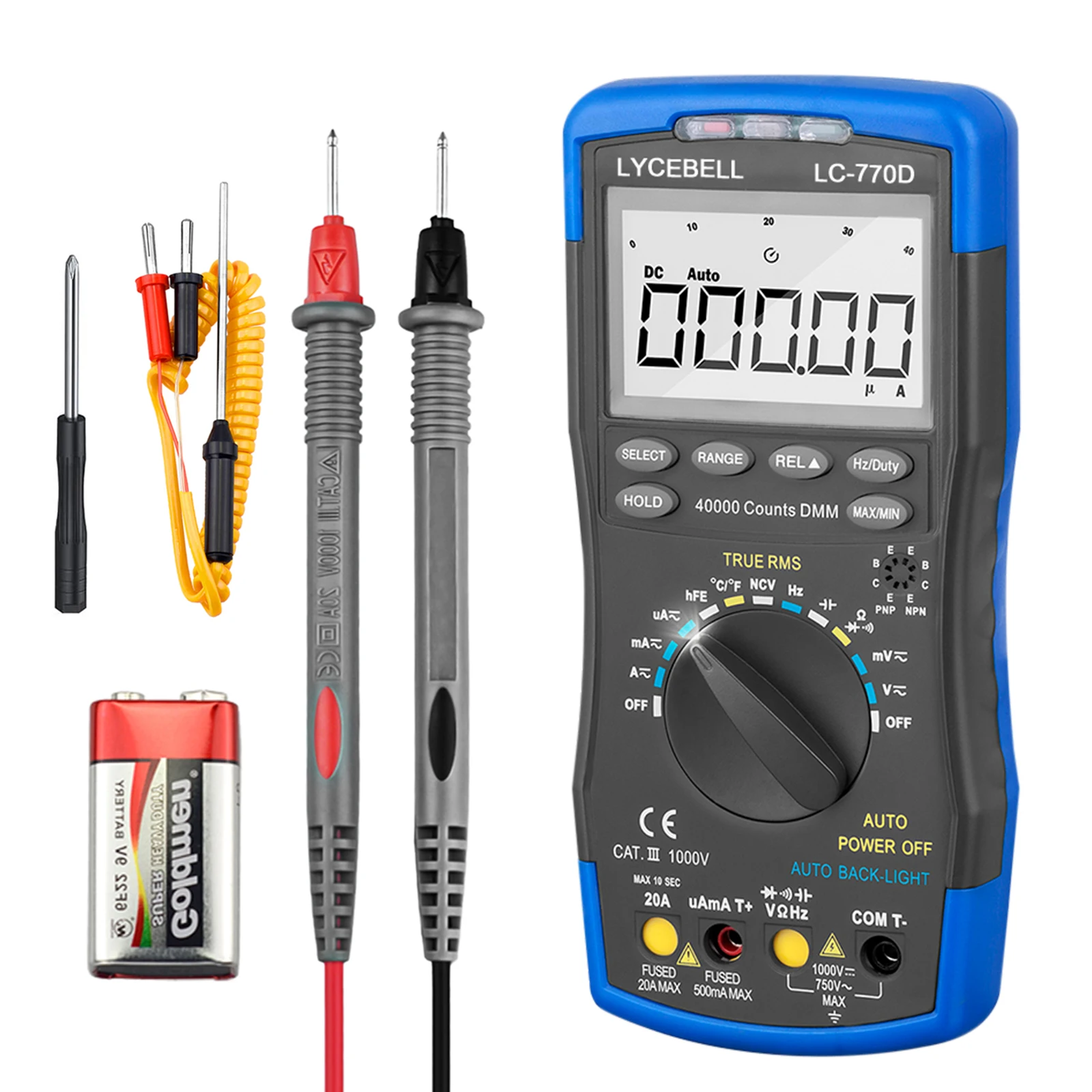 

Digital Multimeter for AC/DC Voltage Current up to 1000V and 20A, 40000 Counts Voltage Tester Ammeter for Resistance Capacitance