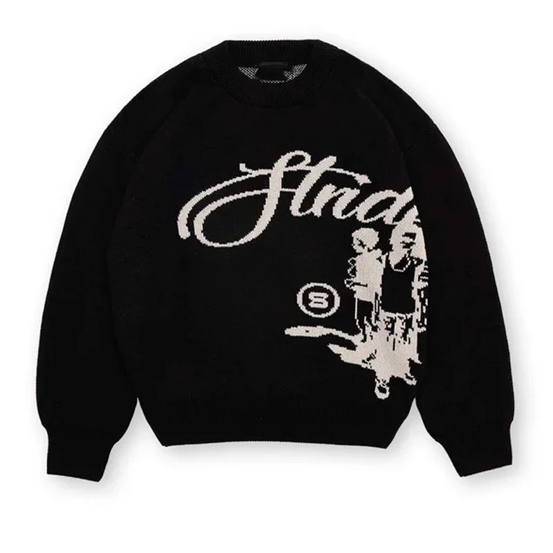 

Dark Gothic loose sweater American street style autumn and winter personalized print versatile pullover sweater