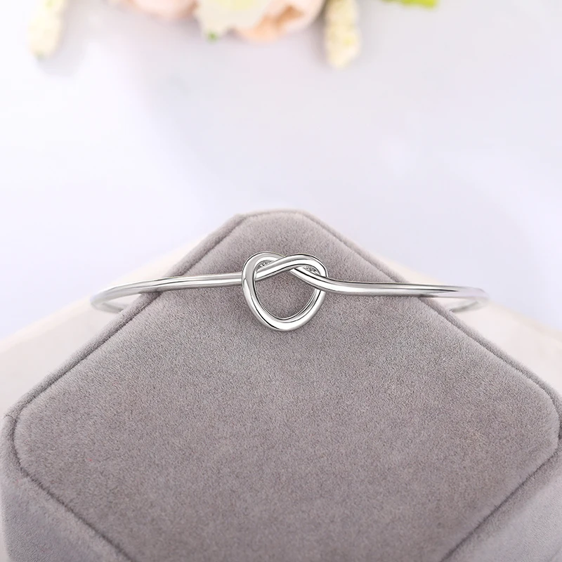 Huitan عقدة القلب افتتاح الإسورة للنساء معدن فضي اللون موضة التعاقد تصميم الفتيات الإسورة بيان مجوهرات هبوط السفينة #6