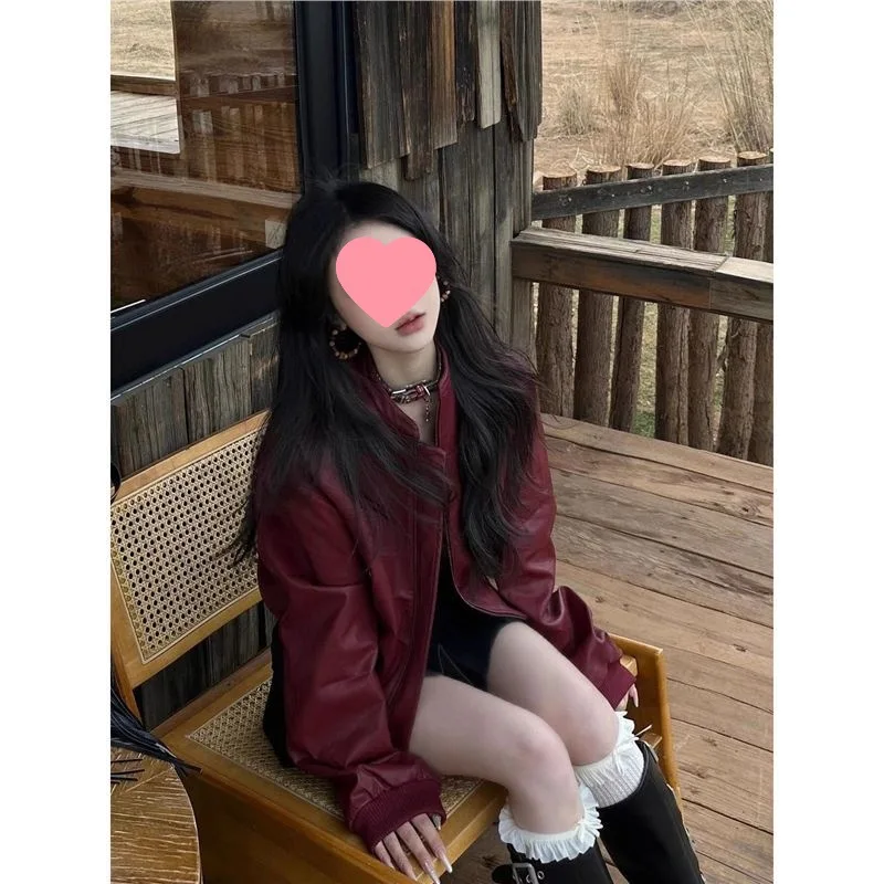 Cappotto da giacca in pelle stile corto stile americano eleganza retrò sensazione premium Top da giacca da locomotiva autunno nuovo modello da donna