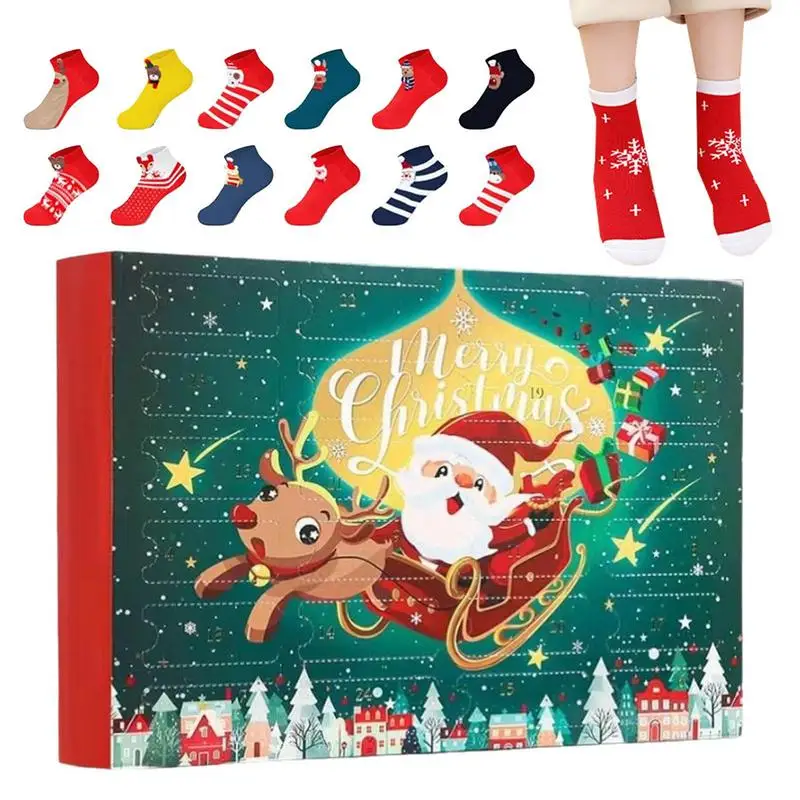 

2024 Christmas 24 Days Christmas Calendar Countdown Advent Calendar Contains 12 Pairs of Socks for Christmas Holiday Gifts