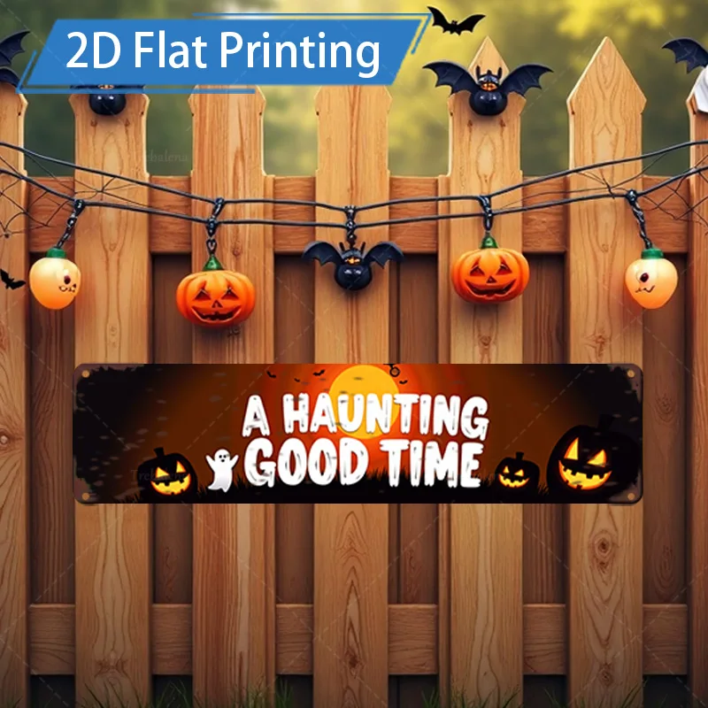 1 قطعة علامة معدنية ، 4x16 بوصة هالوين مسكون وقت جيد علامة معدنية ، اليقطين شبح الخفافيش ديكور للحزب