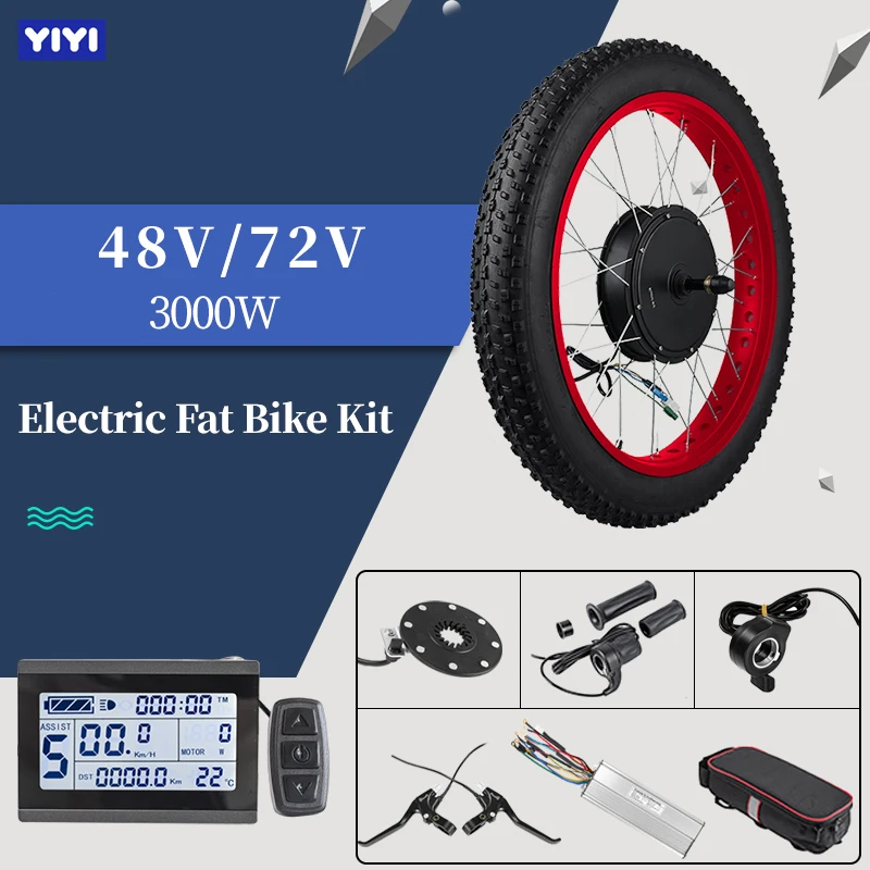 

YIYI 8pc/set Electric Fat Bike Kit 26" 190mm Snow Wheel 72V 3000W 4.0 Tyre No Gear Brushless Hub Motor Bicycle Conversion Kit