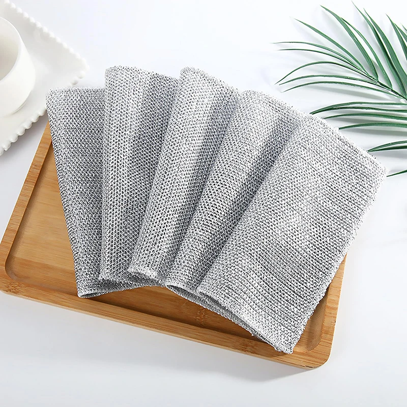 1/5/10pcs Magic Cleaning Cloth Thicken Double Layer Steel Wire Rags Non-stick Oil Dishcloth Towel Kitchen Dish Pot Cleaning Tool