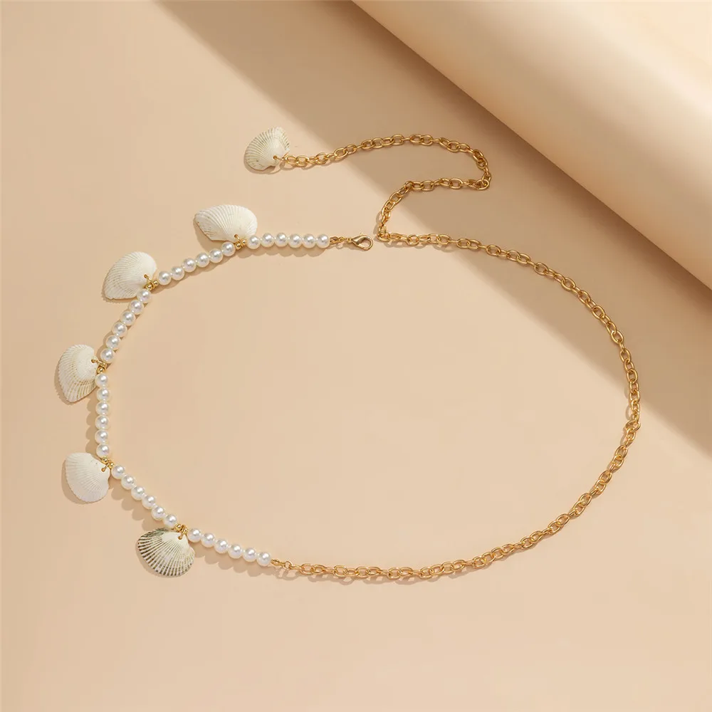 Simple Shell Pendant Waist Chain for Women Bohemian White Color Beaded Belly Chain Bikini Body Chain Summer Beach Vacation Bijou