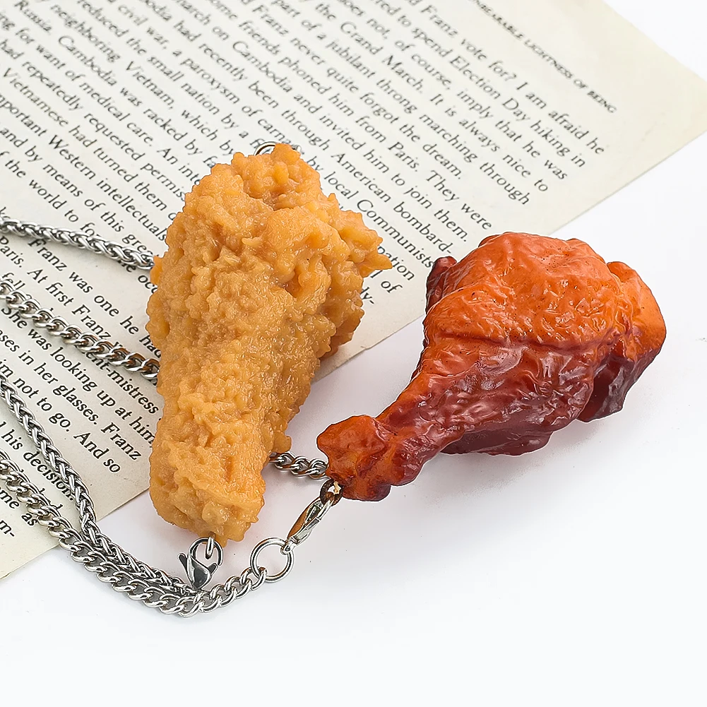 Simulation Fried Chicken Leg Pendant Necklace for Women and Men Food Charms Choker Cute Funny Accessories Fashion Jewelry Gift image 2