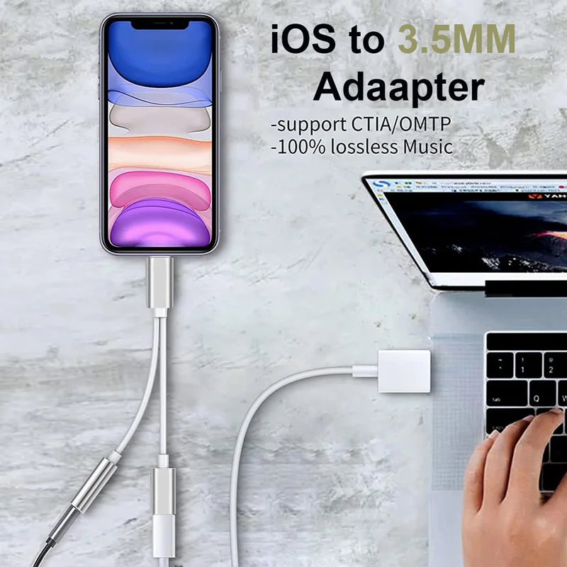 OTG 2 IN 1 iOS To 3.5mm Headphone Jack Adapter iOS Fast Charging Adapter Splitter For iPhone 14 13 12 11 8 Pro Max X XR SE iPad - Image 3