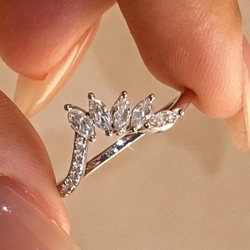 FCGJHW 0.1CT Marquise Moissanite Chevron Wedding Guard Ring for Women S925 Silver Curved Stacking Promise Rings Band 2026