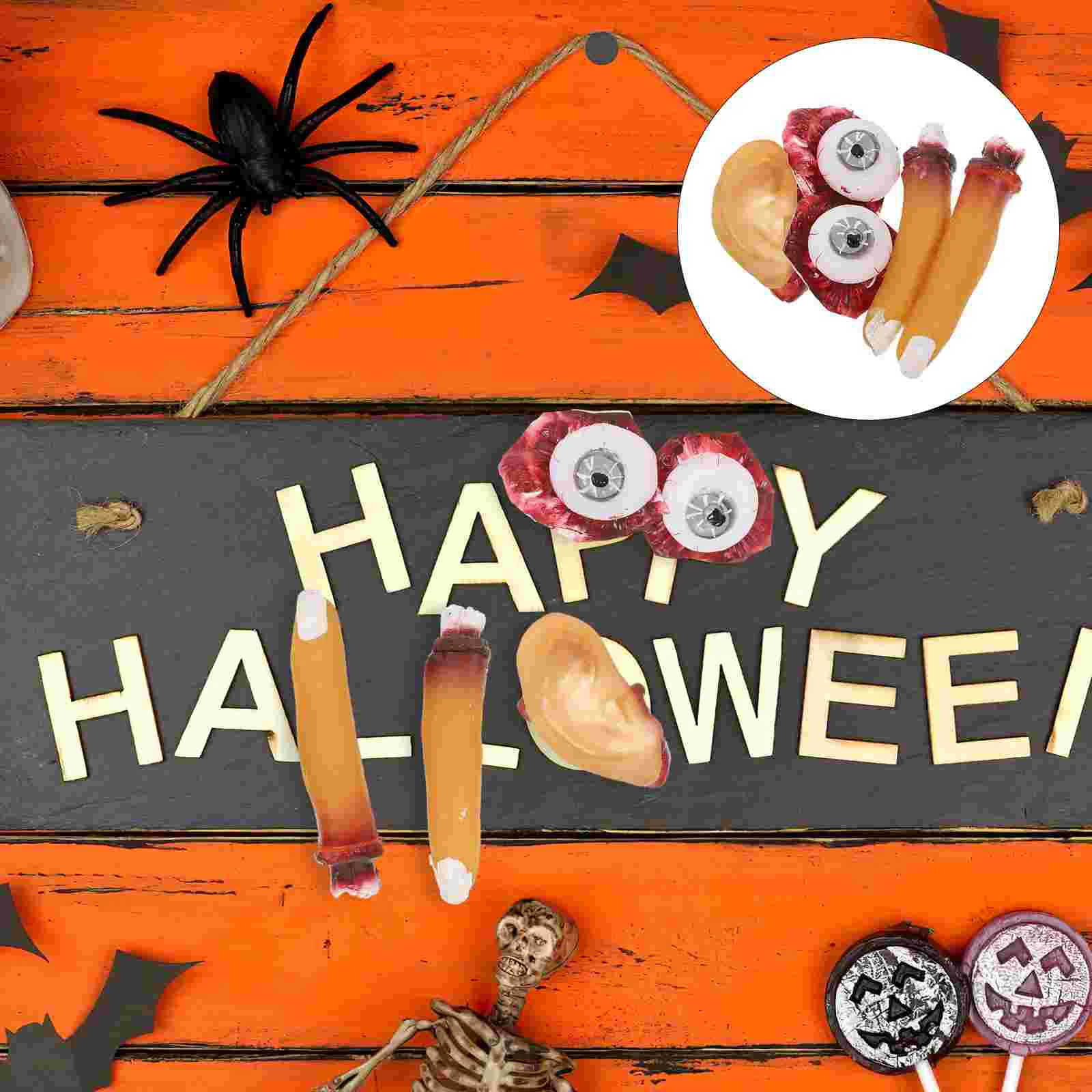 Accesorios de órgano de Halloween de sabor a 4 piezas, decoración de cuerpo de dedo, plástico aterrador y sangriento falso