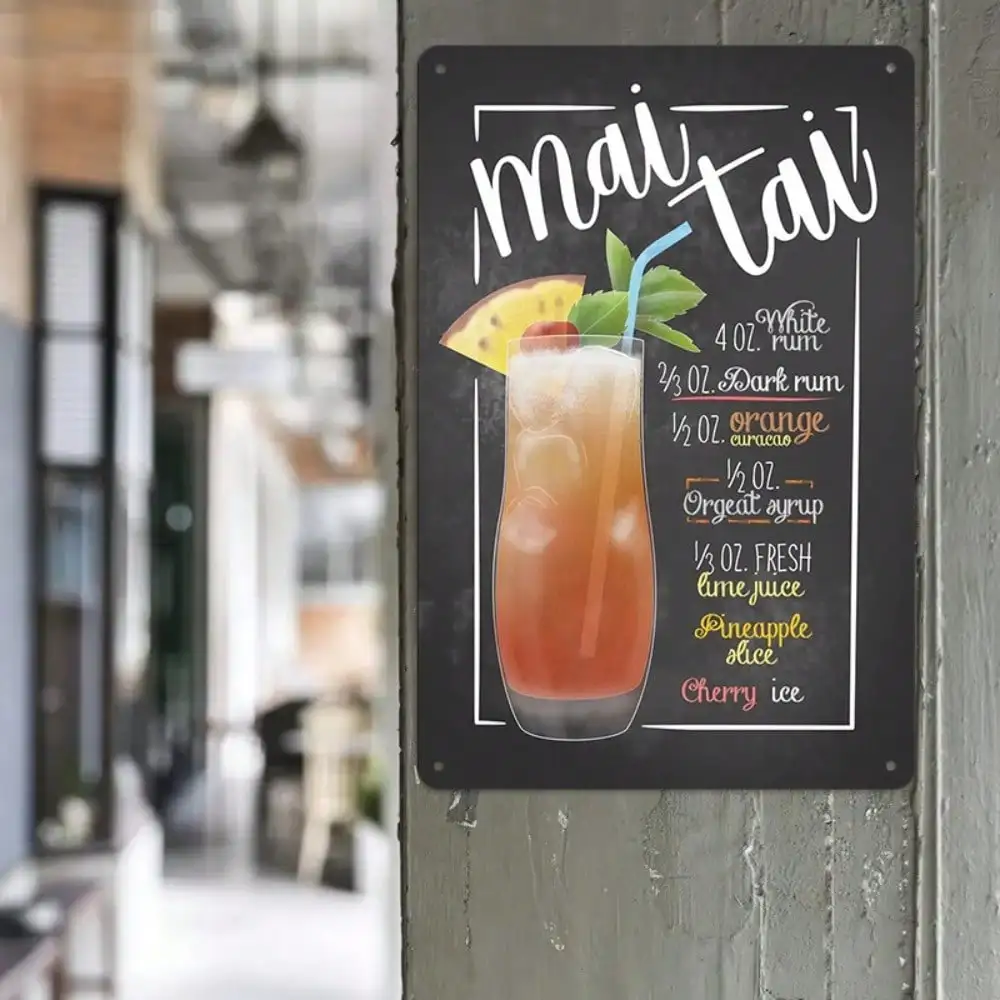 Letrero de estaño para cóctel Mai Tai, Bar en casa/fiestas tropicales, receta dibujada a mano, decoración Vintage, 8x12 pulgadas/20x30cm, 1 ud.