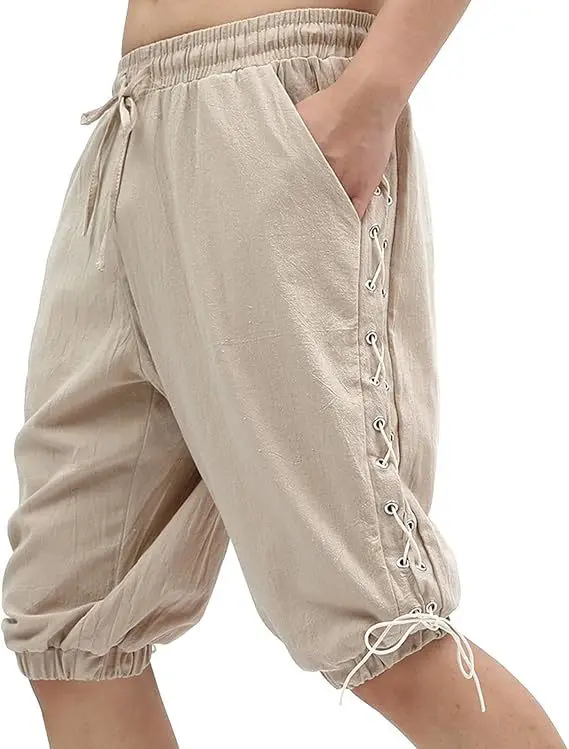 

Хэллоуин Винтаж Средневековый Ренессанс Виктория Мужские пиратские шорты на шнуровке Викинг Навигатор Карнавальный костюм для косплея Брюки