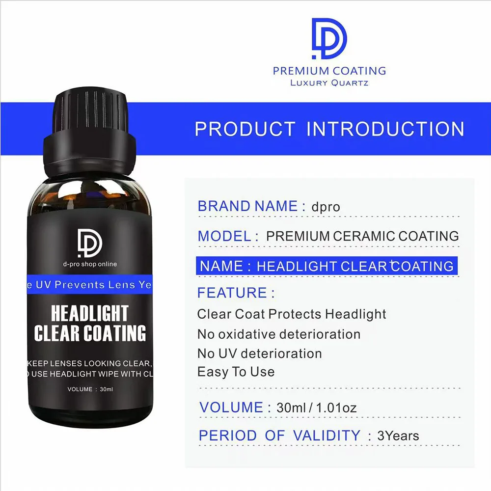 DPRO Car Headlight Restoration Car Headlight Polishing Coating 30ml Headlamp Repair Cleaning Liquid Premium Ceramic Coating