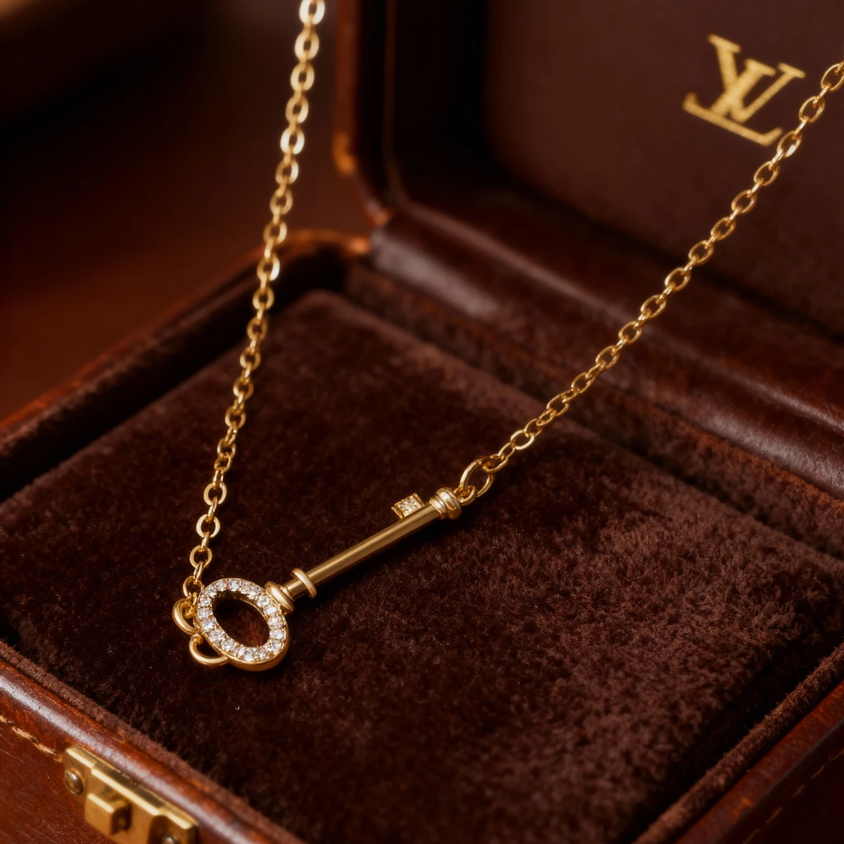 1Pc Gold Copper Inlaid Zircon Niche Original Key-Shaped Women's Necklace Women's Accessories Simple and Fashionable Suitable for Daily Wear, Dating, Parties, Etc. Women's Gift Gift for Girlfriend Birthday Gift Christmas Gift
