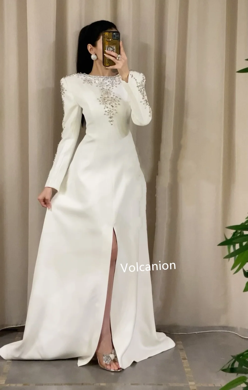 Gaun Panjang Leher-o A-line Berlian Imitasi Jersey Kustom Acara Dipesan Lebih Dahulu Malam Elegan Gaya Modern Sederhana