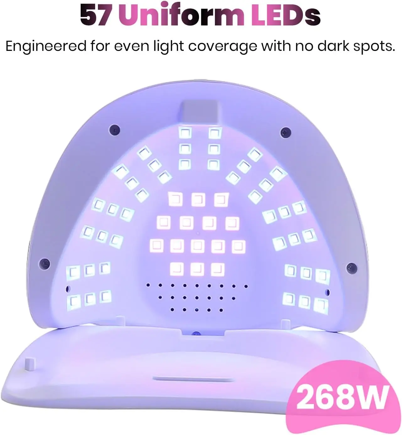 مصباح أظافر LED بالأشعة فوق البنفسجية بقدرة 268 وات مع 57 مصباح LED، سريع الجفاف، 4 مؤقتات، مستشعر تلقائي، محمول للمنزل والصالون