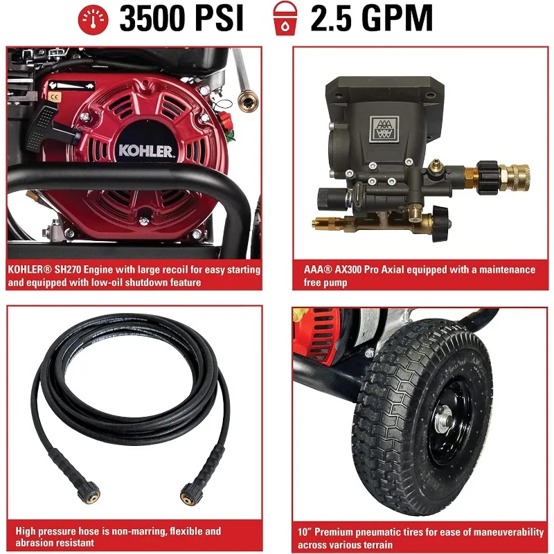 Cleaning CM61118-S Clean Machine 3500 PSI Gas Pressure Washer, 2.5 GPM, KOHLER SH270 Engine, includes 15-Inch Surface