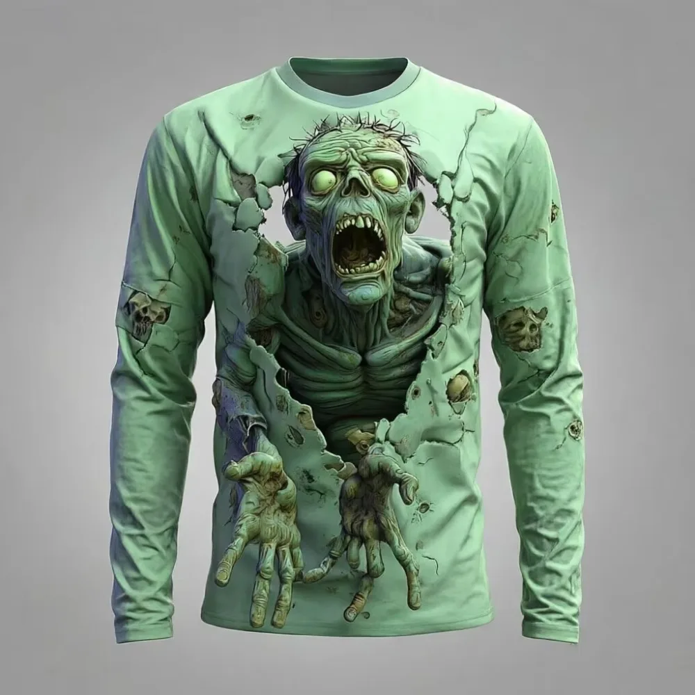 Horror Zombie Pattern 3D Printed Sports Quick-drying Breathable Men Long Sleeves Outdoor Streetwear Casual Parent-Child Clothing