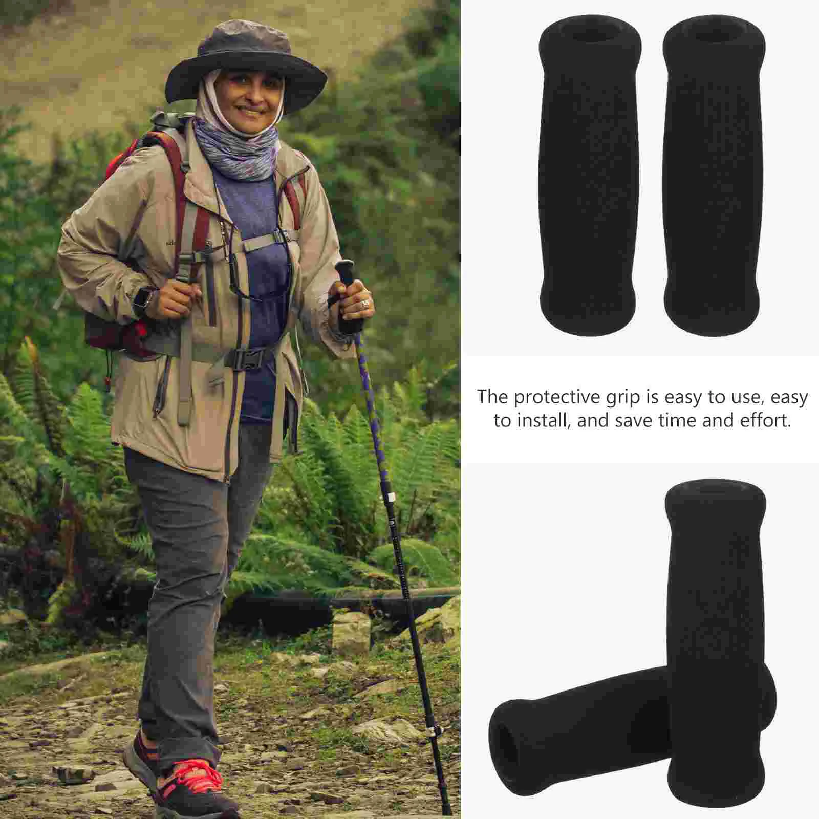 4 Pcs Walking Stick Hiking Pole Handle Walker Foam Sponge Grip Cover 4pcs (black) Grips Wheel Grey Crutch Elder