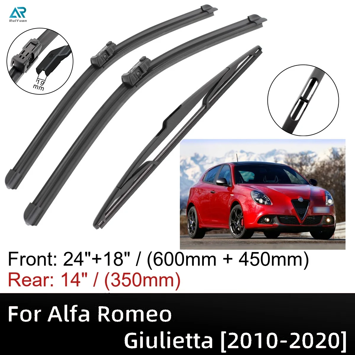 

For Alfa Romeo Giulietta 2010-2020 24"+18"+14" Front Rear Wiper Blades Brushes Cutter Accessories 2015 2016 2017 2018 2019 2020