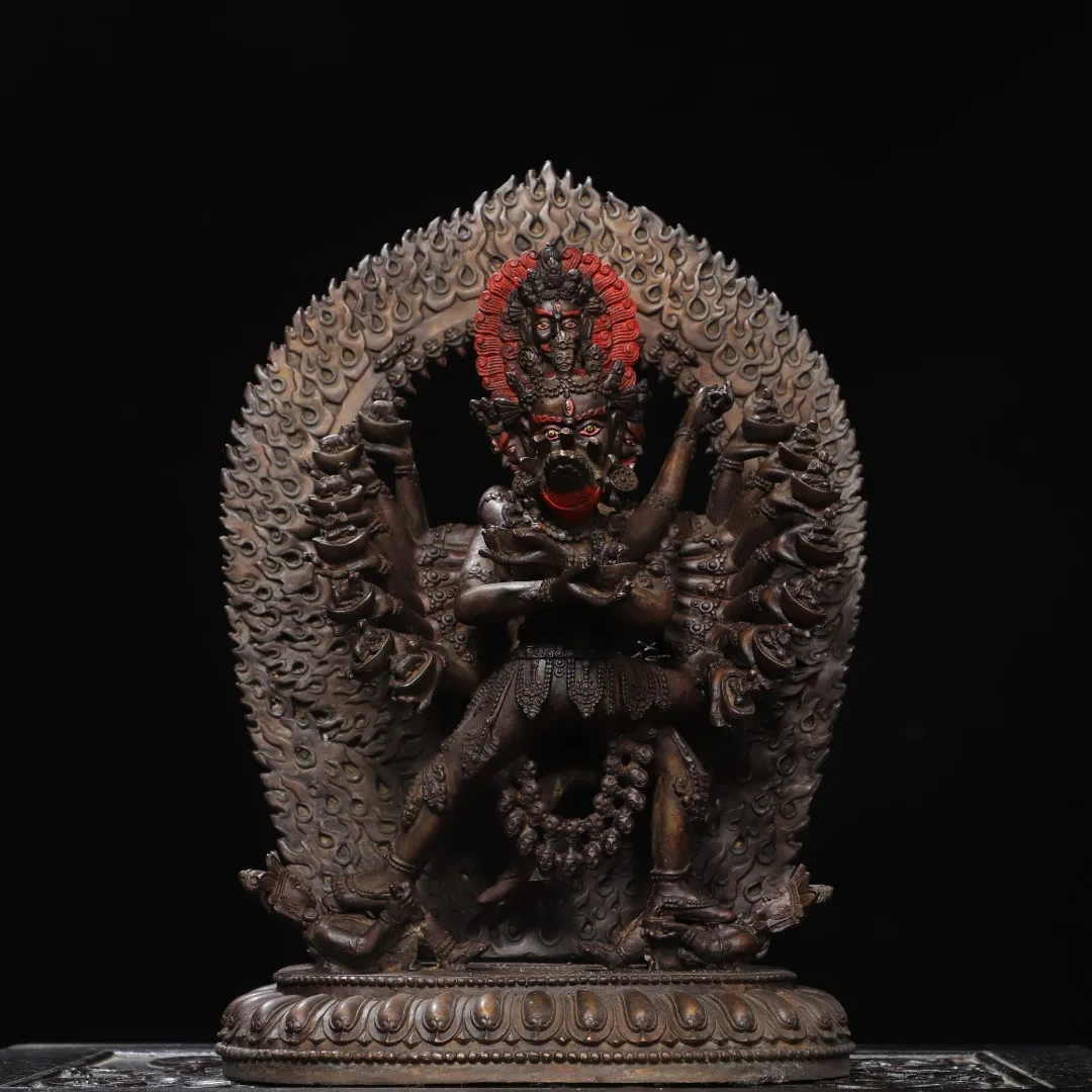 Old Bronze Gilded Painted Cinnabar Double cultivation Buddha Diamond Buddha Backlight Buddha Terrace Amitabha Town house