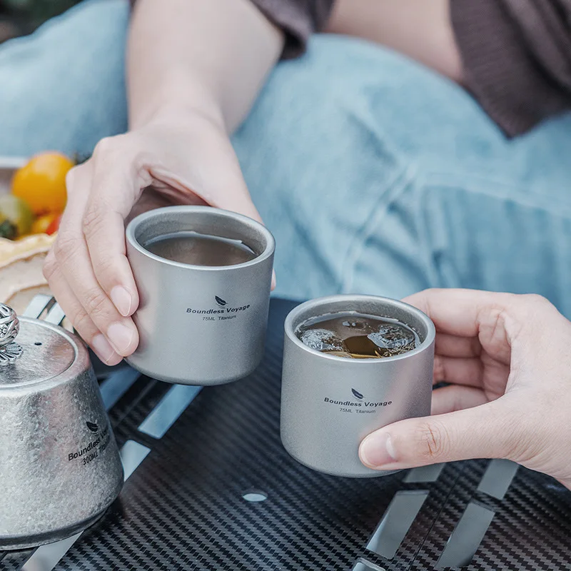 

Pure Titanium Double Layer Tea Cup Heat Resistant Anti Scald Super Lightweight for Brewing Tea Beer Coffee Wild Exploration