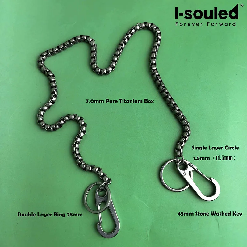 

TA1 high-quality titanium box chain keychain 45mm stone washed keychain double-layer circle Single layer circle 1.5mm (11.5mm)