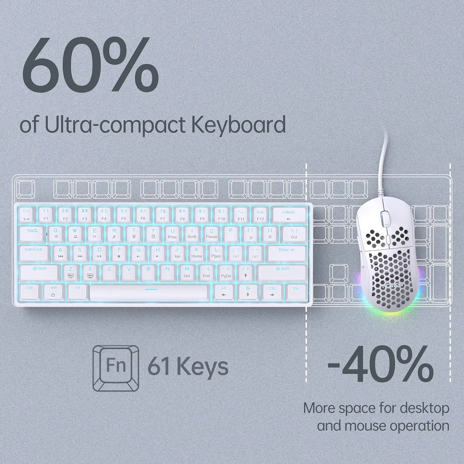Detachable USB-C 60% Mechanical Gaming Keyboard LED Backlit Compact Wired Mini 60% Mechanical Keyboard