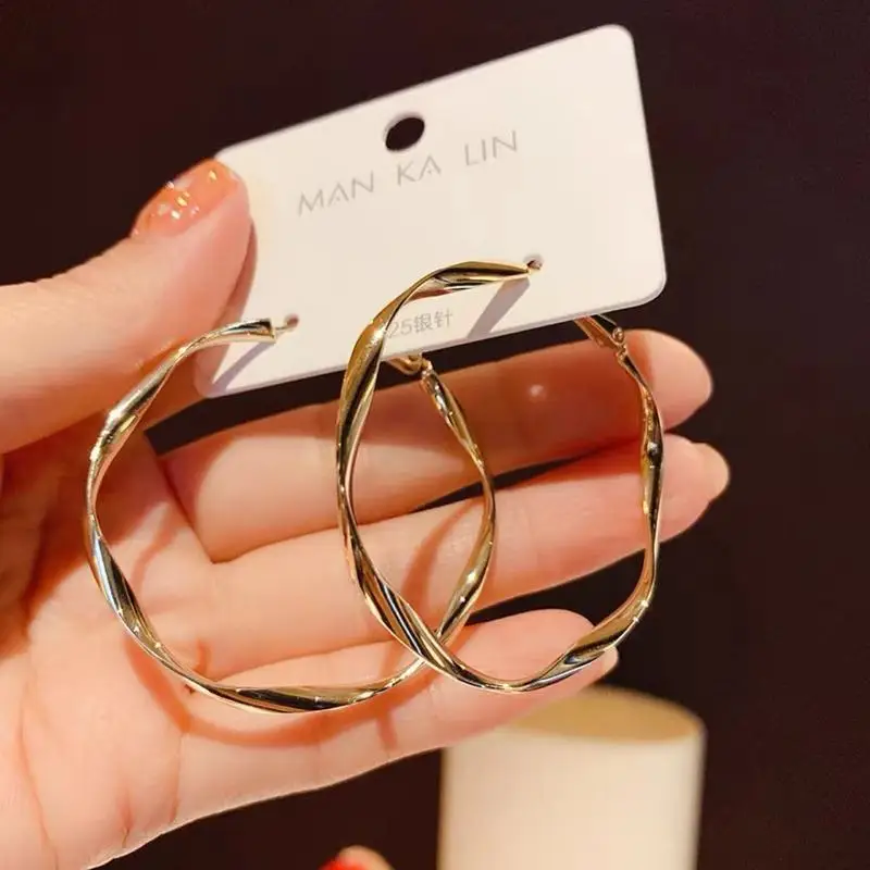 2026 new trendy s925 silver needle large hoop earrings european and american minimalist style exaggerated unique metal hoop earr