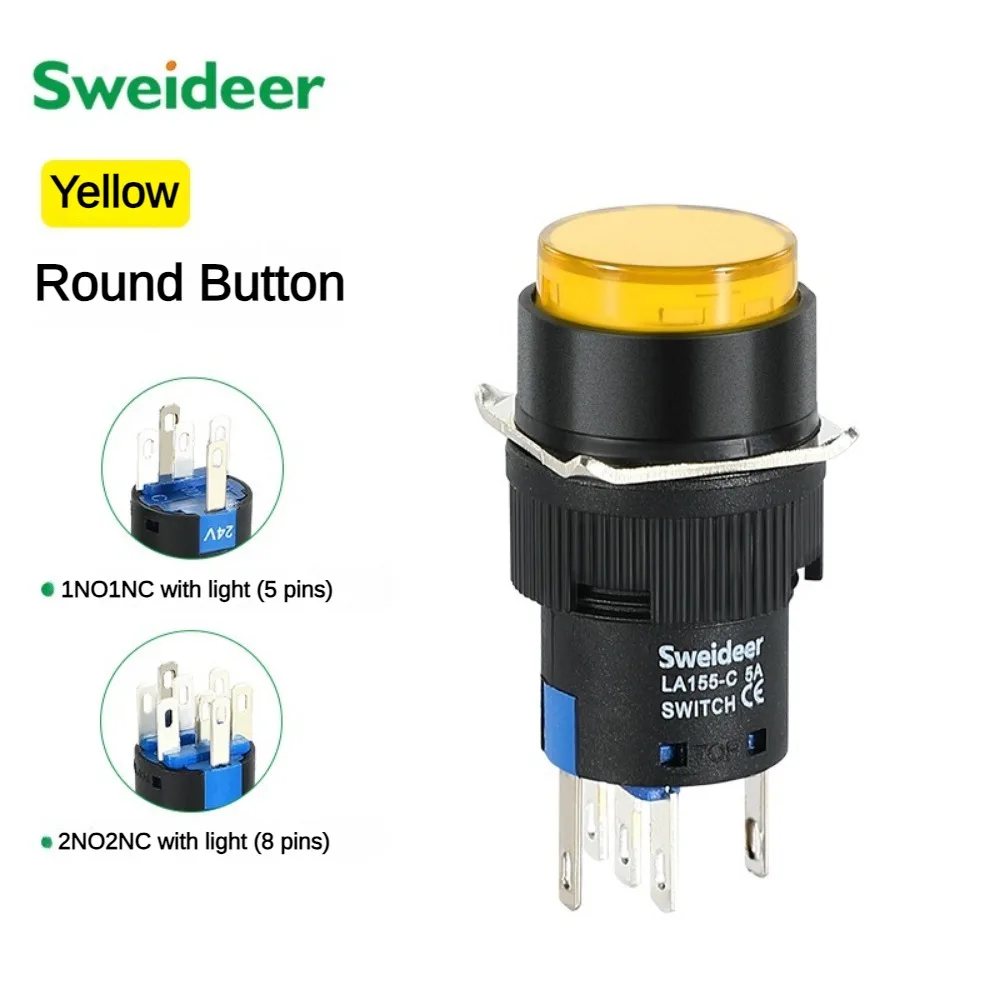 16mm LED Beleuchteter Drucktastenschalter 12/24/220V Momentan Selbsthaltend Ein/Aus mit Licht Quadratisch Rund Rechteckig Netzschalter