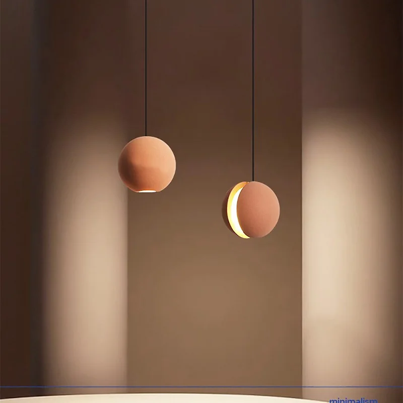 Modern Cement Bar Pendant with Orange Shade for Living Room, Bar, Rectangular Dining Room Hanging Lighting