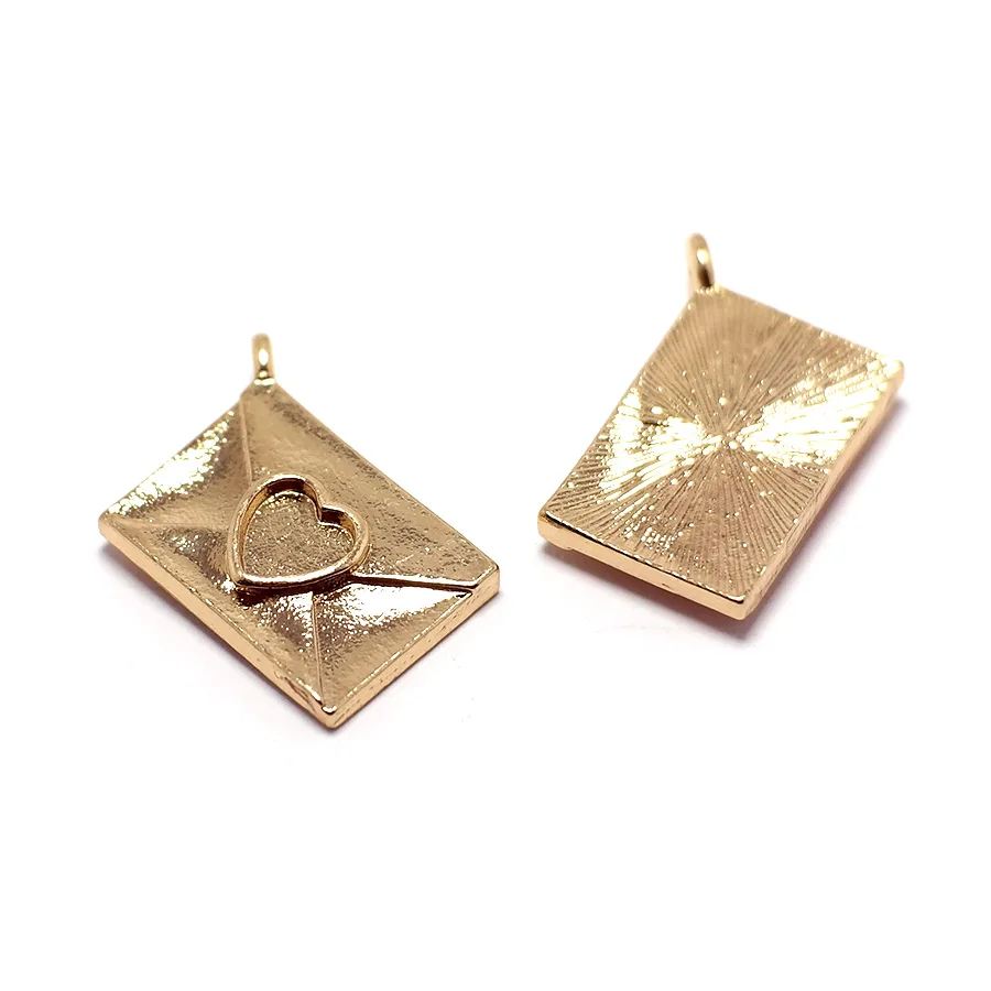 

2pcs Envelope Charm,Light Gold Color Plated Brass,Heart Pendant,Necklace Dangle,Rectangle Earring Dangle,Jewelry Necklace Making