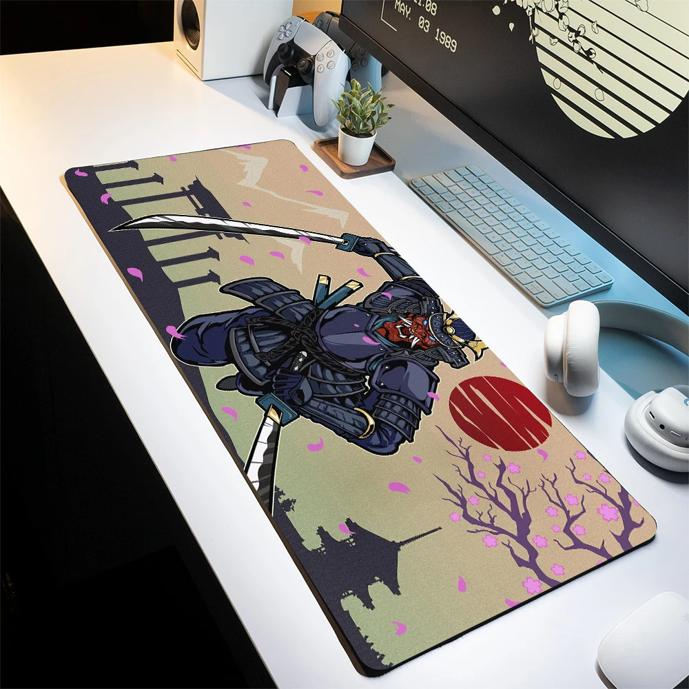 

Japanese samurai and cherry blossoms Mouse Pad Desk Mat with stitched edge rubber anti-slip desk accessories keyboard mouse pads