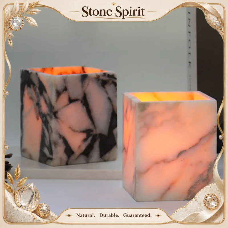 Natural Marble Candle Holder for Table Centerpiece Luxury Candle Jar for Home Decoration Wedding Party and Romantic Dinner