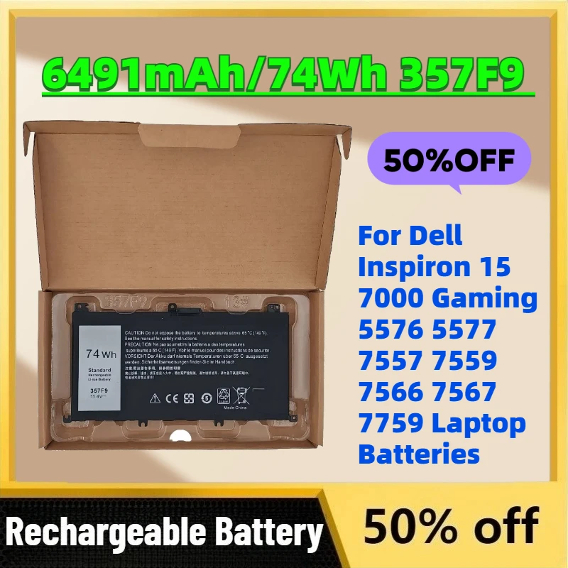 

For Dell Inspiron 15 7000 Gaming 5576 7566 7567 7759 5577 7557 7559 Laptop Batteries New 11.4V 6491mAh/74Wh 357F9 Li-ion Battery