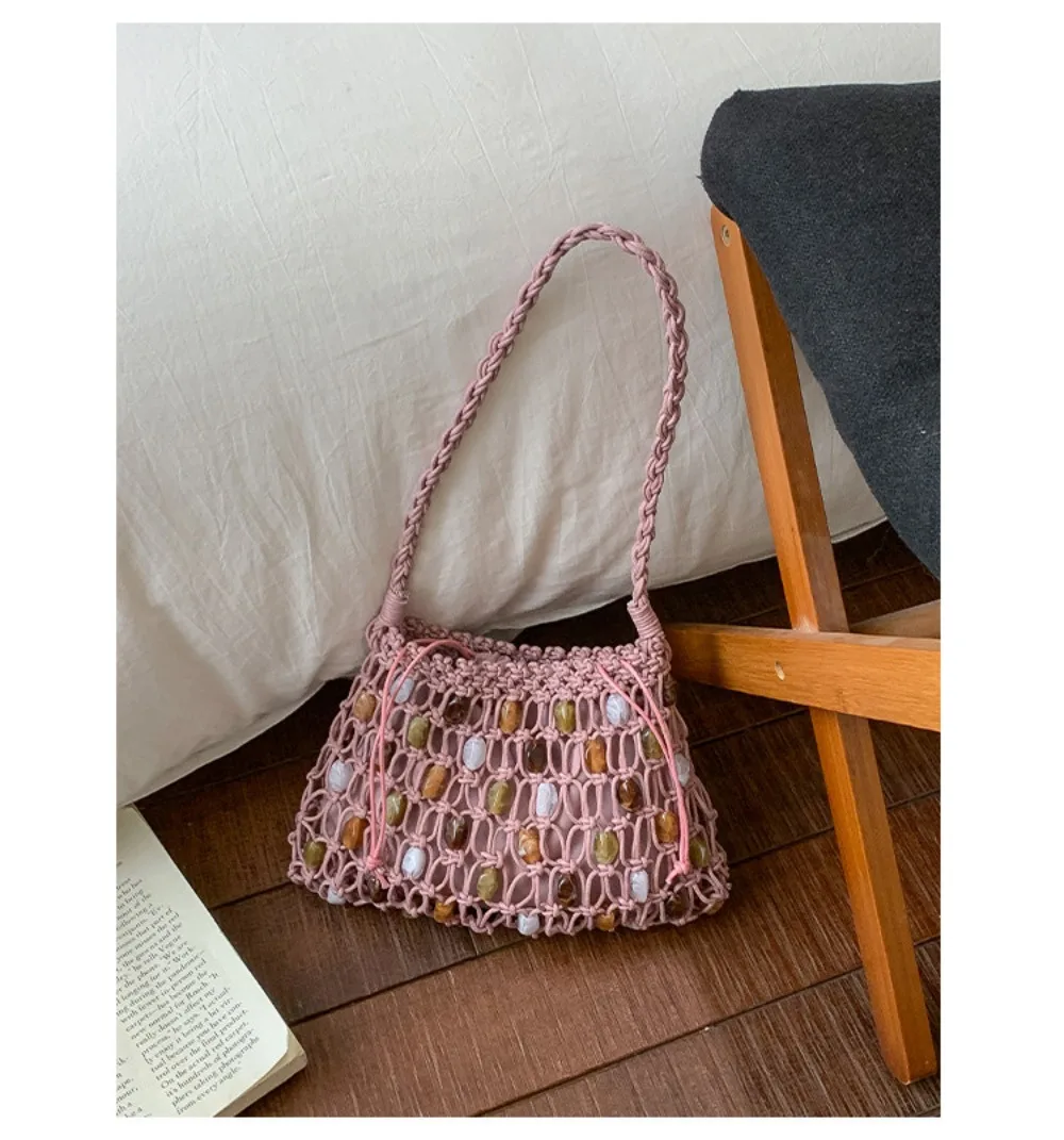 Neue Hohle Gewebte Perlen-Schultertasche Böhmische Sommer-Perlen-Gewebte Tasche Große Kapazität Bunte Crossbody-Strandtasche Einkaufstasche – Detail 17