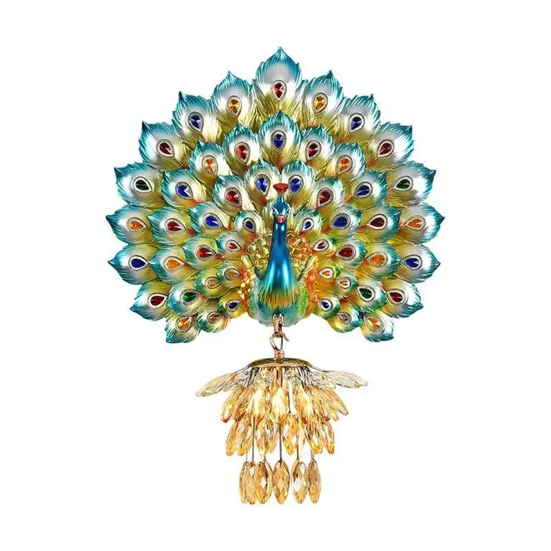 Colorful Peacock Wall Lamp Nordic Retro Light Luxury Home Lighting Room Decor Aesthetic Homestay Hotel Decoration LED Lights