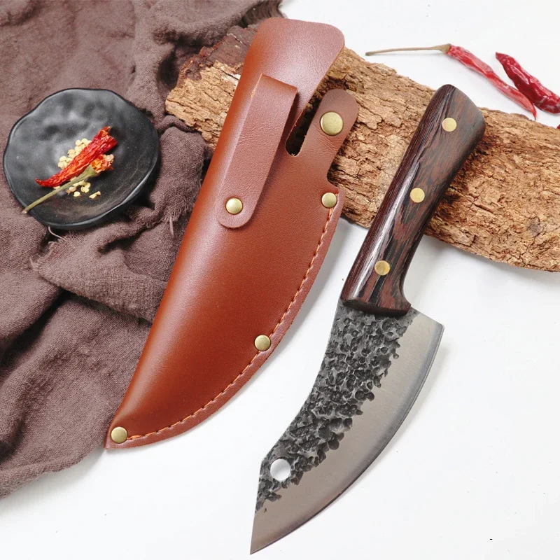 Kitchen Knives Wood Handle Hand Forge Boning Knife Chef Cleaver Meat Utility Knife BBQ Slicing Steak Fish Fruit Butcher Knife