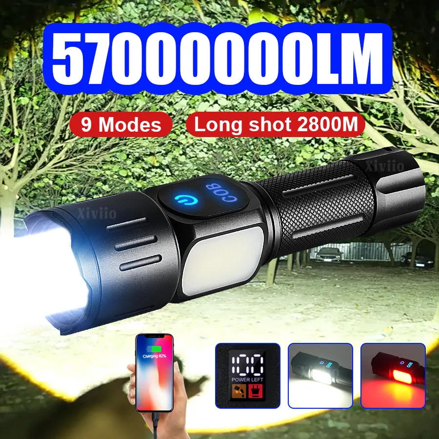 57000000LM Rechargeable Flashlights With COB Lighting Super Bright LED Torch Tactical High Power LED Flashlight Handheld Lantern