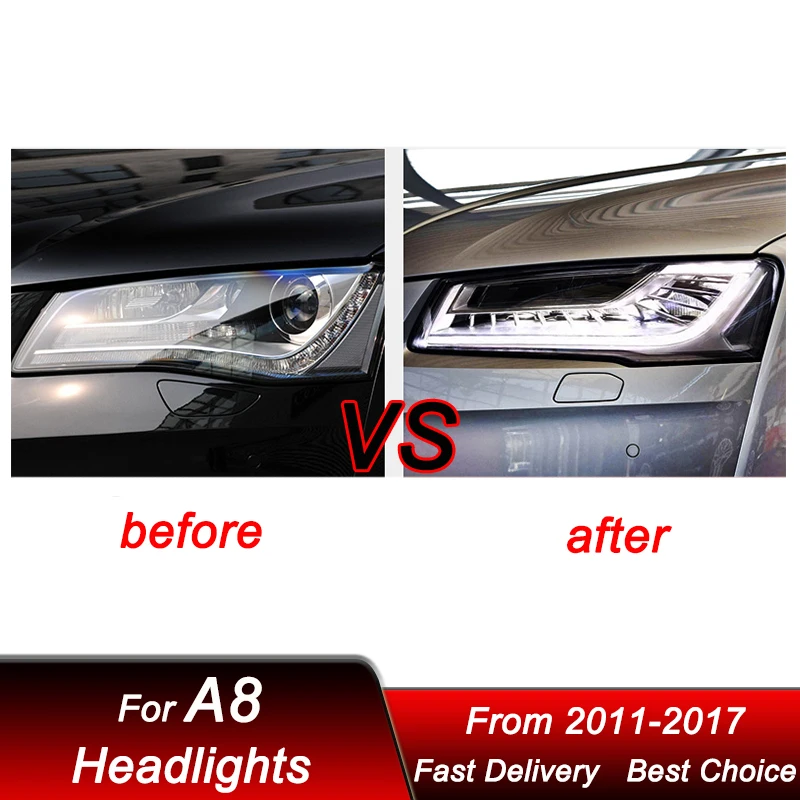 Car styling Headlights For Audi A8 A8L 2011-2017 matrix style head lamp full LED Assembly Upgrade Projector Lens Accessories Kit