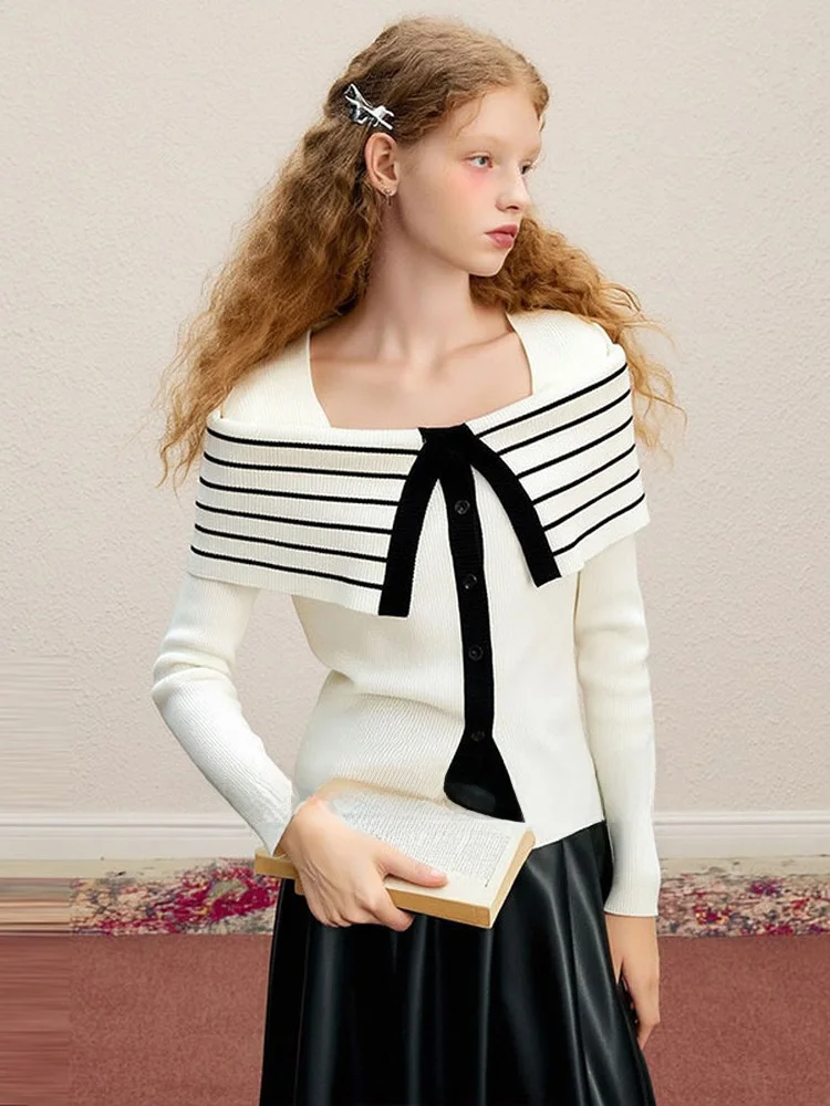 

ZhuoZhi женский вязаный длинный све, облегающий топ с квадратным воротником и полосками, весна 2026, модная повседневная одежда