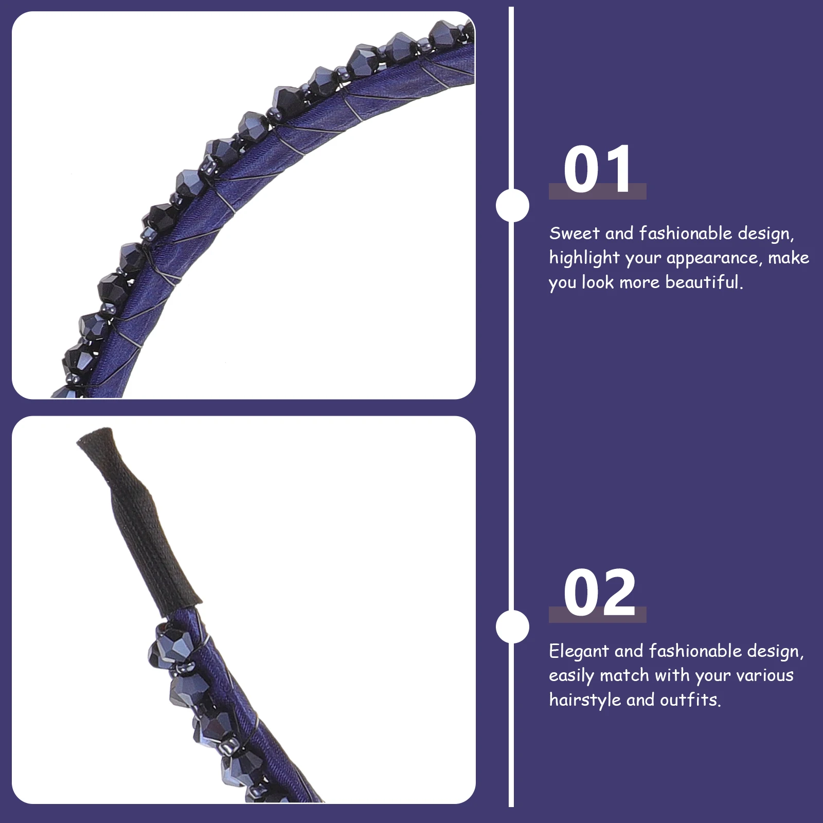 

2pcs Crystal Headband Women Rhinestone Hair Band Fashion Elegant Chic Design Light Weight Comfortable Headbands for Daily Wear