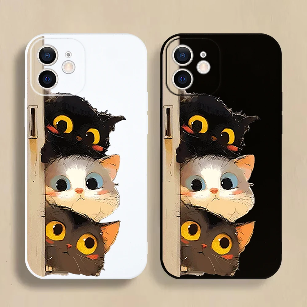 

Cute Cartoon Cat Phone Case For iPhone 16 15 14 13 12 11 Pro Max Mini X XS XR SE 7 8 Plus Shockproof Non-Slip Soft Cover Fundas