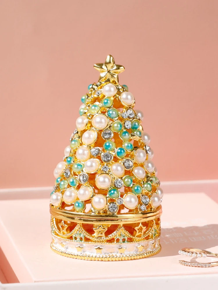 Pearl Christmas tree alloy material Fritillaria light jewelry box holiday gift window display posing props decorations.