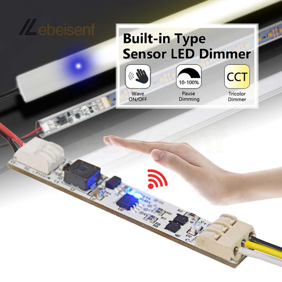 DC 12V 24V 6A LED Double Color Light Sensor Dimmer Switch Controller Constant Voltage PWM Bar Lamp Dimming Control Panel Module