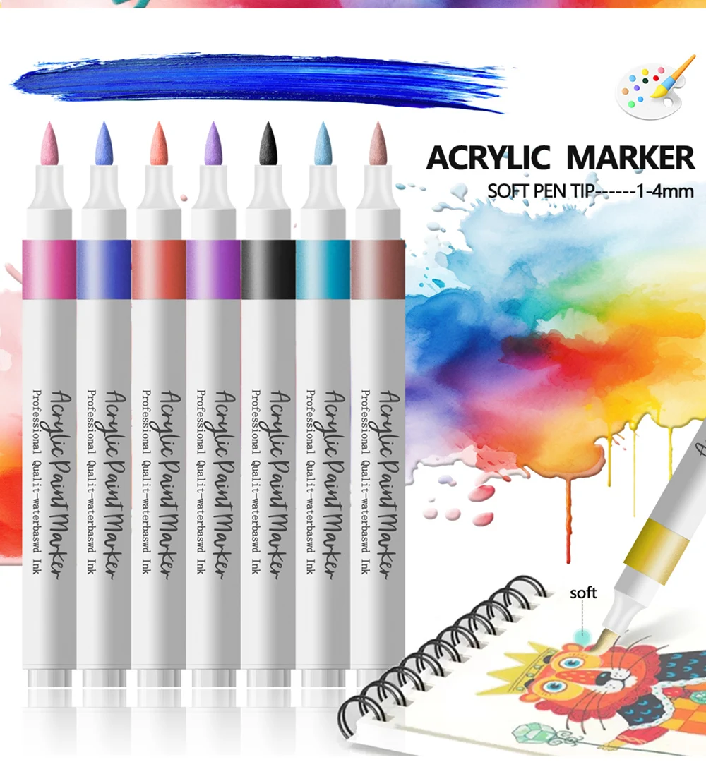 12/24 Farben Acryl-Markierungsstift mit weichem Kopf und verschiedenen Farben, Farbkunst-Graffiti-Stift, wasserfest, undurchsichtig, wasserbasiert mit weichem Kopf – Detail 7