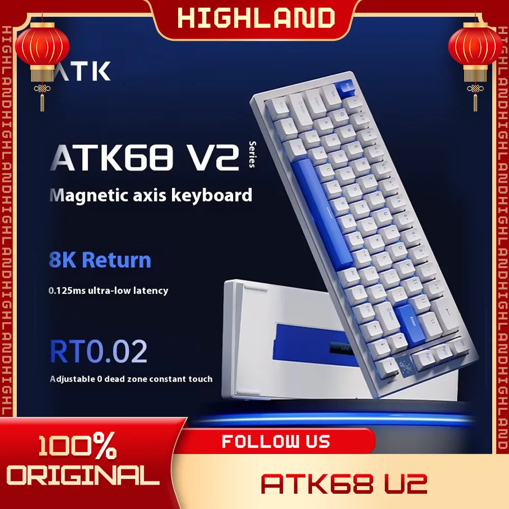 

Atk68 V2 Pro Проводной магнитный переключатель Механическая клавиатура Rgb с горячей заменой из алюминиевого сплава Пользовательская игровая клавиатура для киберспорта для аксессуаров