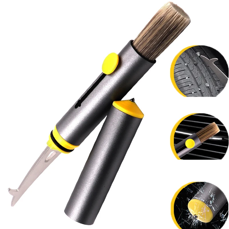 Multi-function Car Air Outlet Cleaning Brush Cleaning Stone Ditch Safety Hammer Wet and Dry Use Fine Brush Car Cleaning Tools