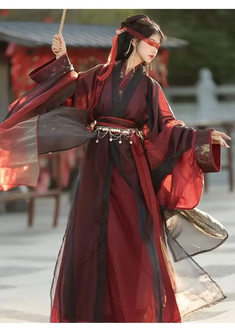 

2026 new Pre Ancient Warrior Period Hanfu Women's Traditional Black Red Long Robe Classic Female Soldier Mulan Cosplay Clothing